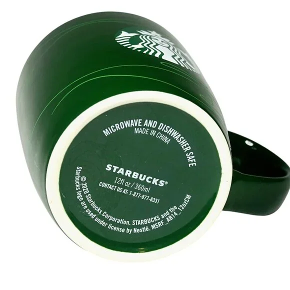 2020 Starbucks Holiday Mug – 12 oz Dark Green Swirl Ceramic Cup, Mermaid Logo - Picture 3 of 4